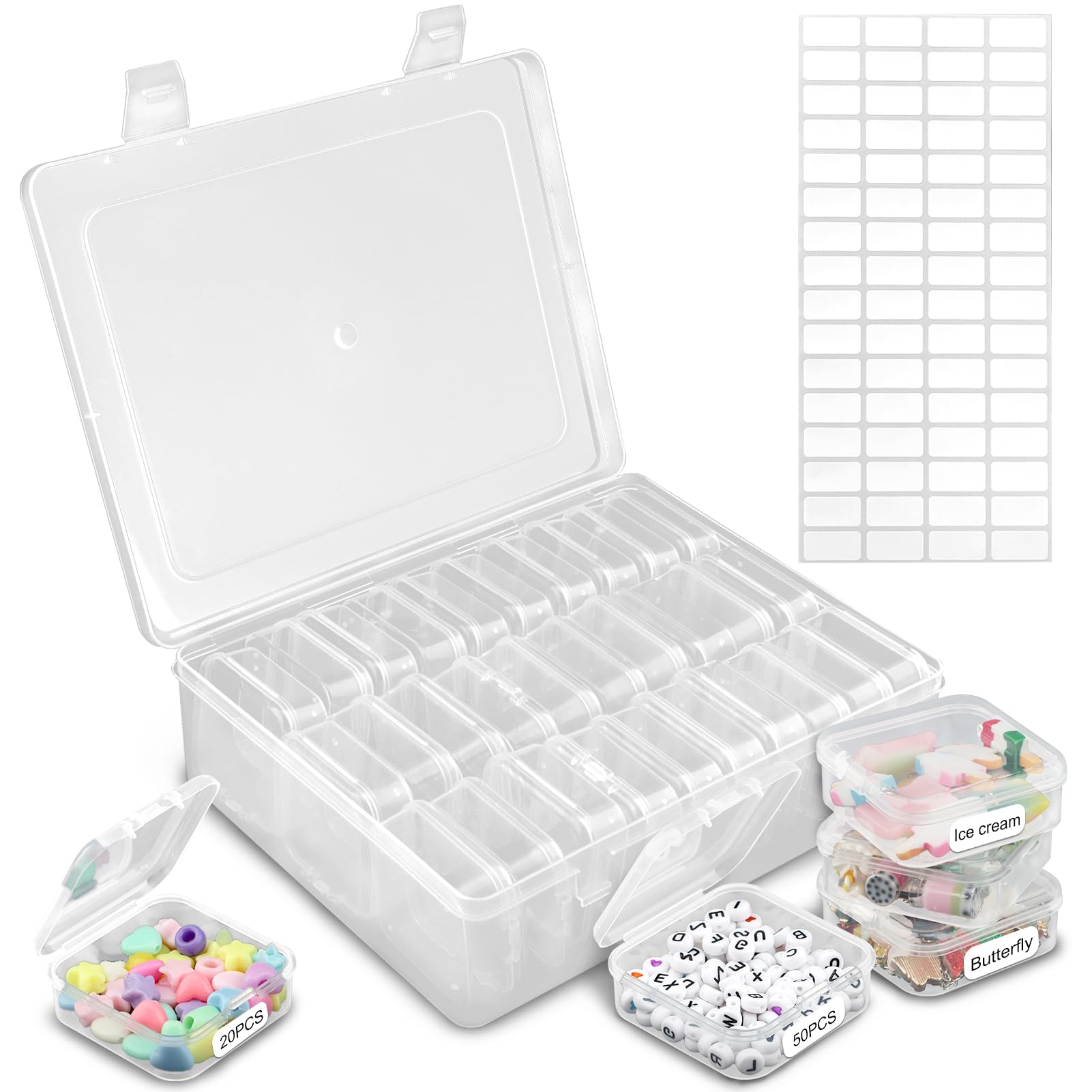 HINMAYGO Bead Organizer Box, 31pcs Small Bead Organizers, Storage Plastic Cases, Mini Plastic Containers, Clear Plastic Storage Boxes for Small Items Art Craft Jewelry Bead