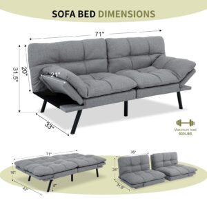 MUUEGM Futon Sofa Bed,Futon Bed,Memory Foam Futon Sofa,Convertible Sofa Bed for Compact Living Spaces,Apartment,Studio,Office,Futon Sofa,71"*33"*31.5",Light Gray Fabric