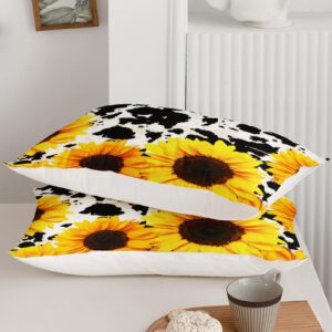 QOOMO Sunflower Comforter Set，Animal Print for Boys Girls Kids Teen Room Decor，Cow Print Bedding Sets, Wildlife 3Pcs Kids Bedding Set Full Size 1 Comforter & 2 Pillowcases