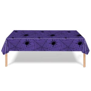 Mocsicka 3Pcs Halloween Tablecloth Disposable Spider Wed for Halloween Party Decorations Halloween Party Plastic Table Cloth Supplies for Birthday Baby Shower Cake Table Decor (Purple, 108x54 Inch)