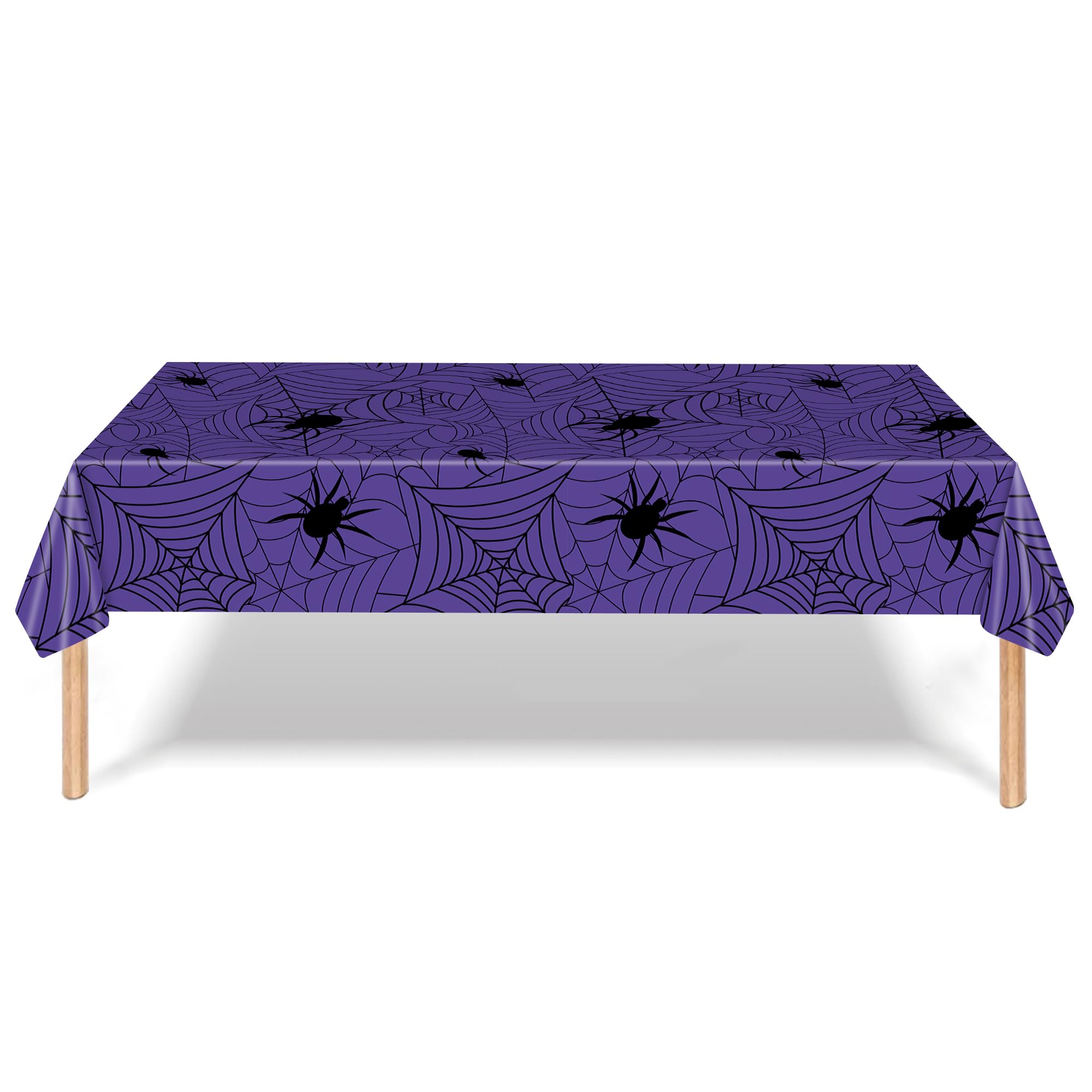 Mocsicka 3Pcs Halloween Tablecloth Disposable Spider Wed for Halloween Party Decorations Halloween Party Plastic Table Cloth Supplies for Birthday Baby Shower Cake Table Decor (Purple, 108x54 Inch)