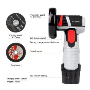 Cordless Angle Grinder, 19500rpm Cordless Grinder with 1pcs 12V 1500mAh Batteries and 3-Cutting Discs Metal Grinder for Metal Stone Wood and Concrete