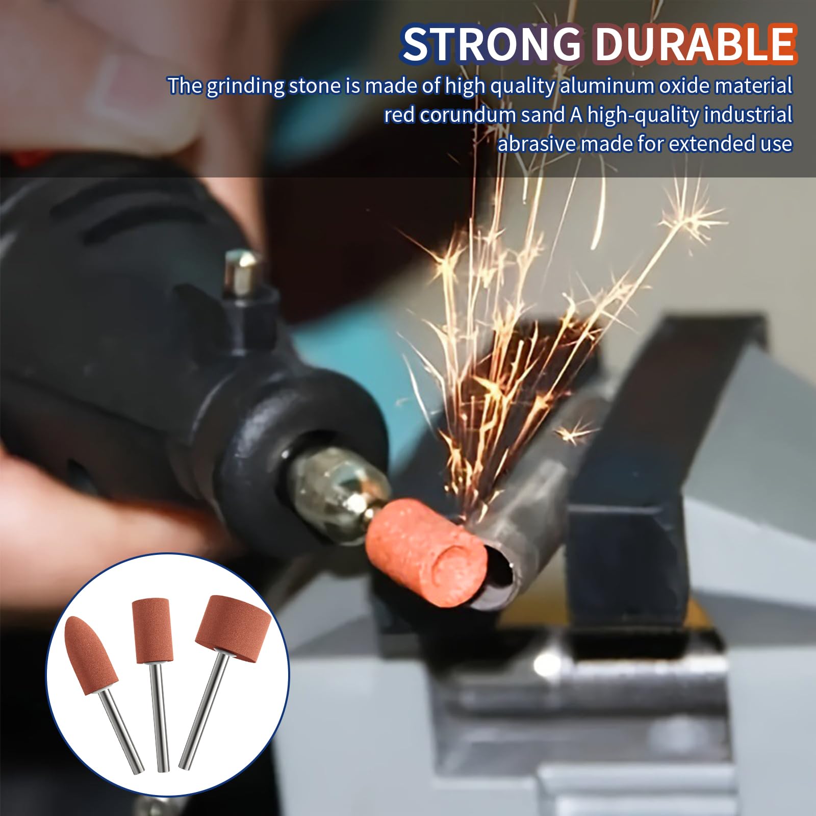 Sanding Bits for Dremel Rotary Tool, Grinding Stone Sanding Drill Bits with 1/8" Shank, 3 Shape Aluminium Oxide Sanding Accessories Meet More Needs to Metal Rust Removal/Smoothing/Sharpening, 45Pcs