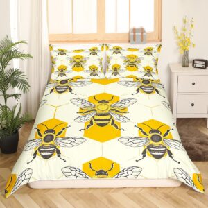 feelyou animal bee bedding set geometric honeycomb duvet cover for kids boys girls animal bee comforter cover twin size bedspread cover