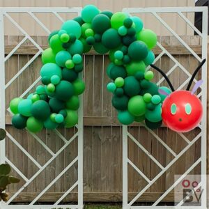 146Pcs Green Caterpillar Balloon Garland Kit, DIY Caterpillar and Fruit Birthday Balloon Arch with Dark Green, Fruit Green, Red Balloons for Hungry Caterpillar Theme Party,First Birthday Baby Shower