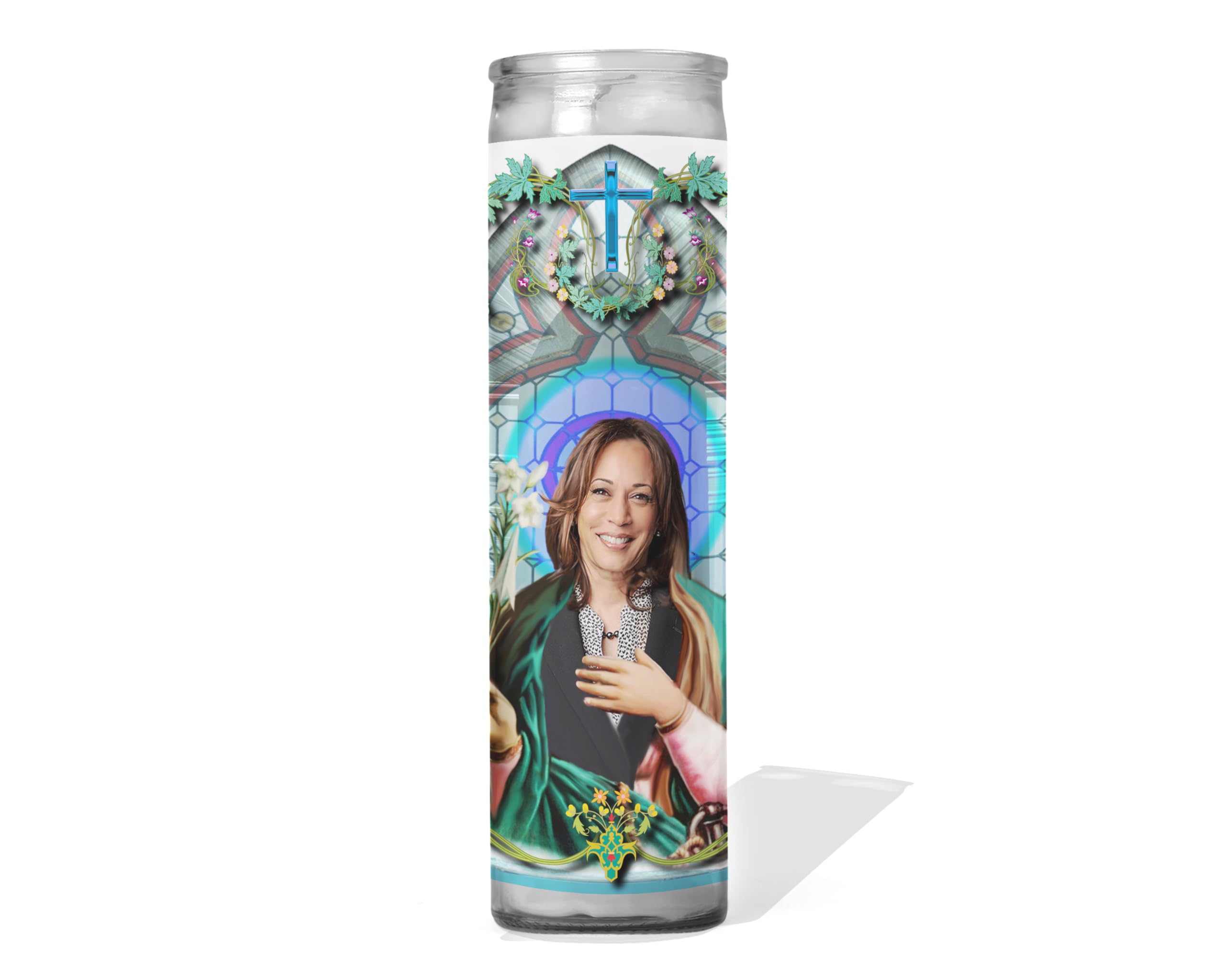 Saint Kamala Harris - Celebrity Prayer Candle : Unscented | 8 inch Glass Prayer Votive - Handmade in USA | Funny Gift Idea