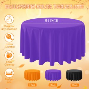 YIDAKO 12Pack 84 Inch Round Halloween Tablecloths Bulk Plastic Round Black Purple Orange Table Cloths Disposable Round Table Covers for Halloween Witch Vampire Party Fall Autumn Party Decorations