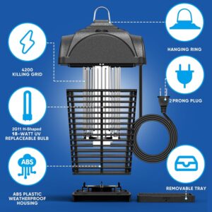 Bug Zapper Outdoor Electric, 4200V Mosquito Zapper, Insect Fly Zapper Outdoor Indoor, Fly Traps, ABS Plastic, Plug in Mosquito Killer for Patio, Yard, Garden, Kitchen, Home, Pools