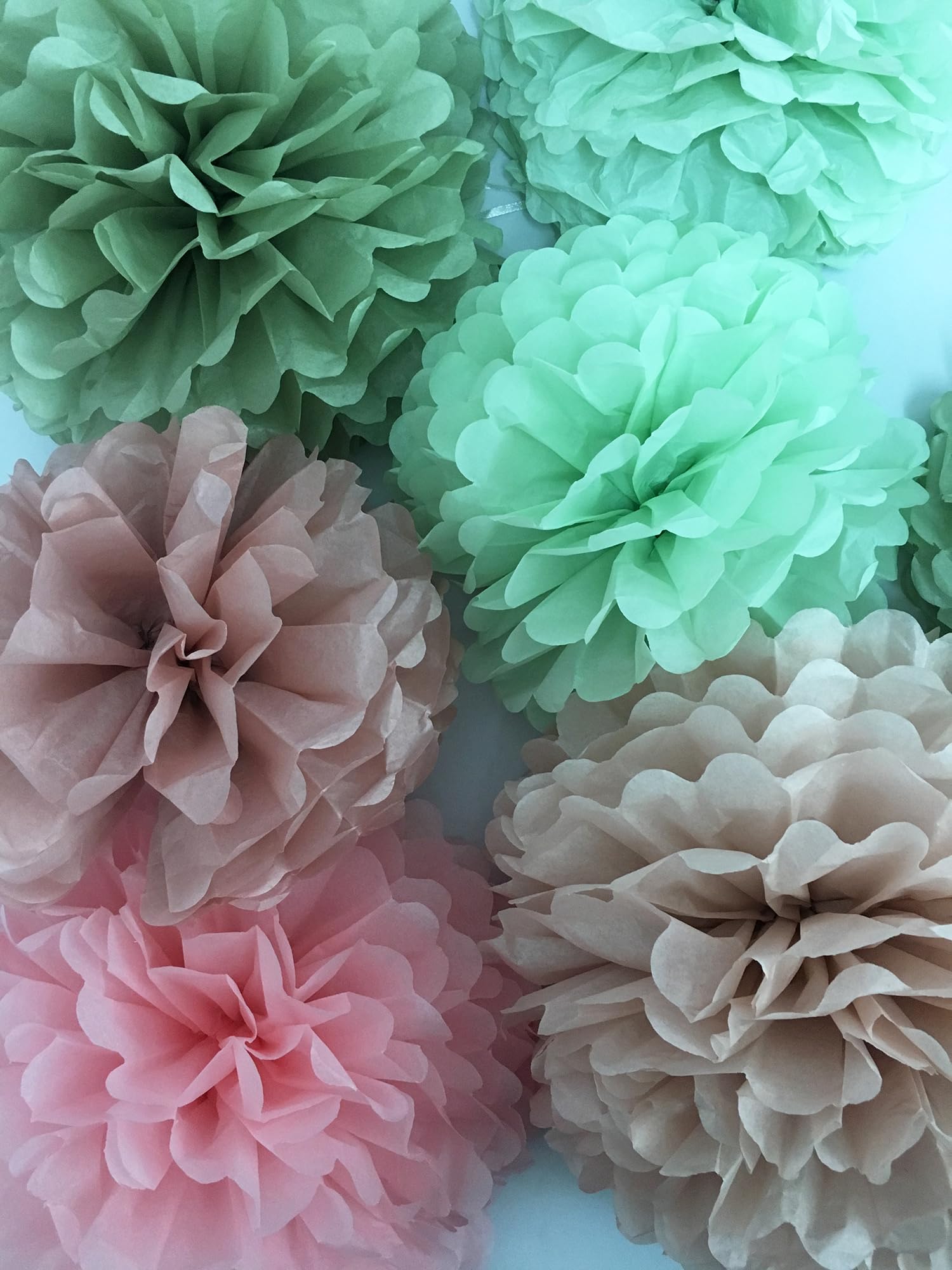 Tissue Paper Pom Poms Kit -Rose Pink and Sage Green Paper Flowers 12pieces for Gender Baby Shower Wedding Bridal Bachelorette Birthday Party Decorations (Green + Pink)