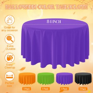 MASHAN 12Pcs Round Halloween Tablecloth Plastic Orange Black Purple Green Table Cloths Disposable Round Table Covers for Halloween Witch Vampire Party Decorations, 84inch