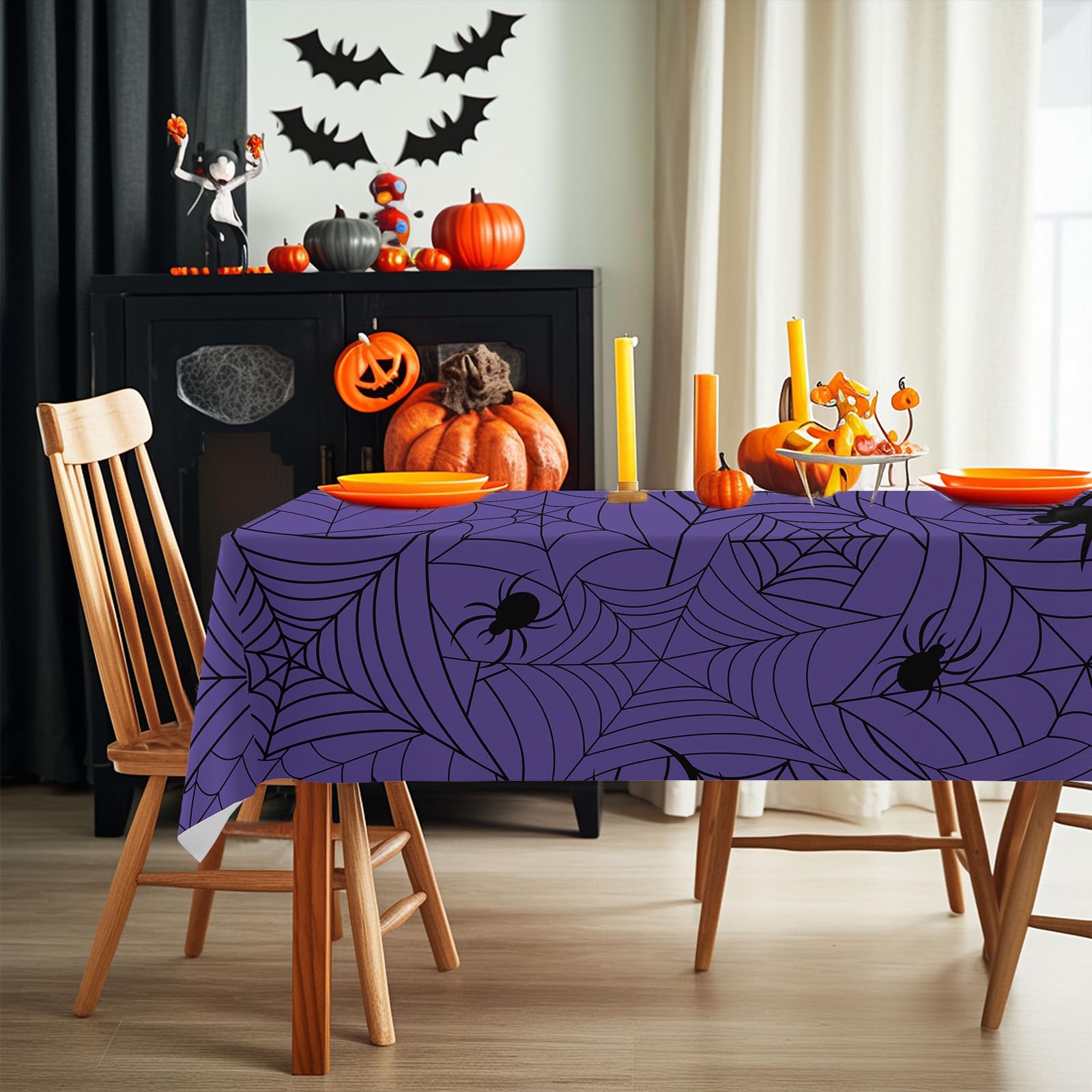 Mocsicka 3Pcs Halloween Tablecloth Disposable Spider Wed for Halloween Party Decorations Halloween Party Plastic Table Cloth Supplies for Birthday Baby Shower Cake Table Decor (Purple, 108x54 Inch)