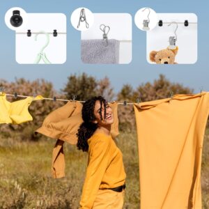 33FT Retractable Clothesline, Portable Travel Clothes Line, Adjustable Camping Drying Line with 20 Clothespins & 10 Stoppers & 4 Hanger Clips, Lightweight Laundry Line for Indooor Outdoor Travel Hotel