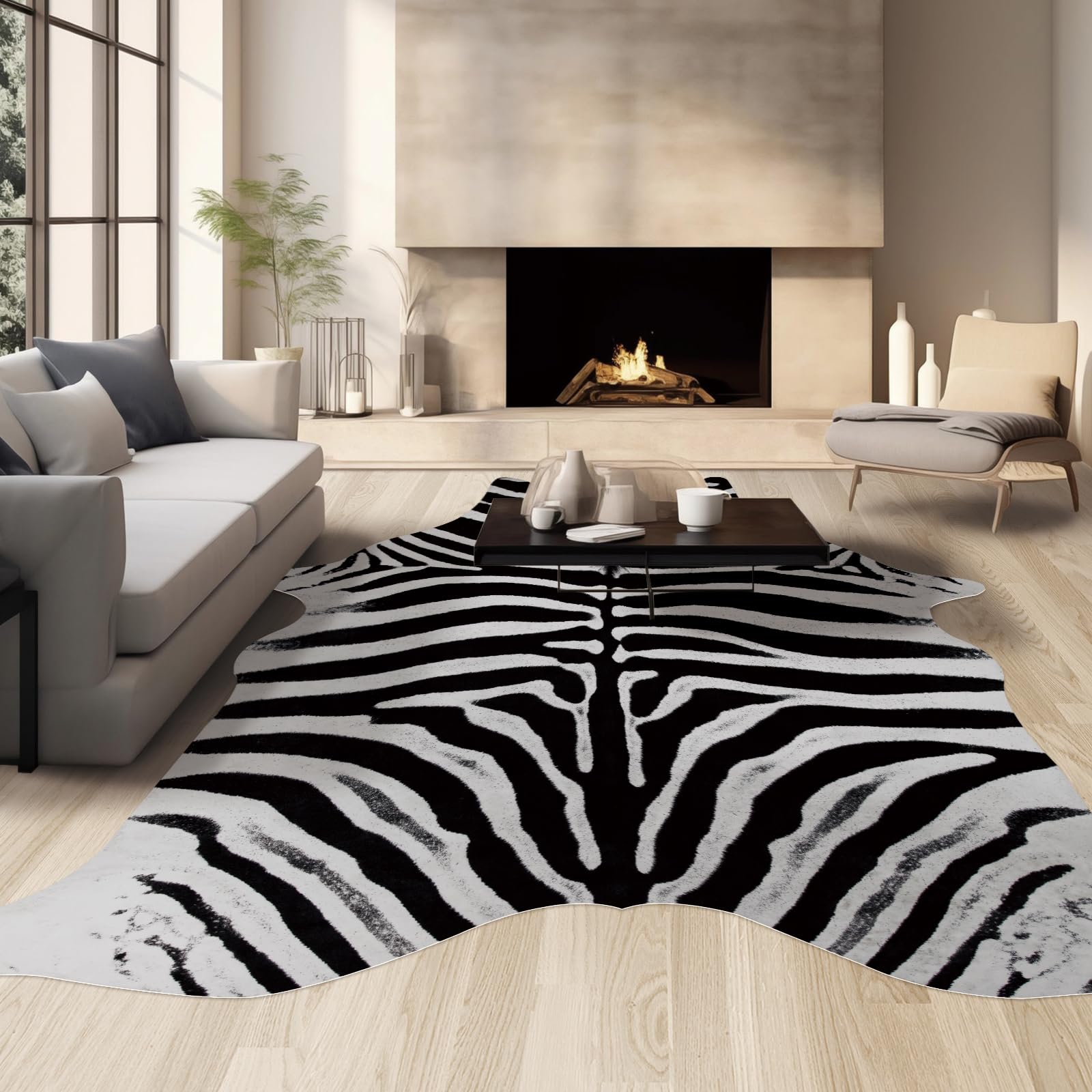 Guyi Rare Zebra Rug Large Cowhide Rug 10x8 ft Aesthetic Rugs for Bedroom Living Room Dining Room Irregular Shapped Rug Funky Rugs for Home Decer…