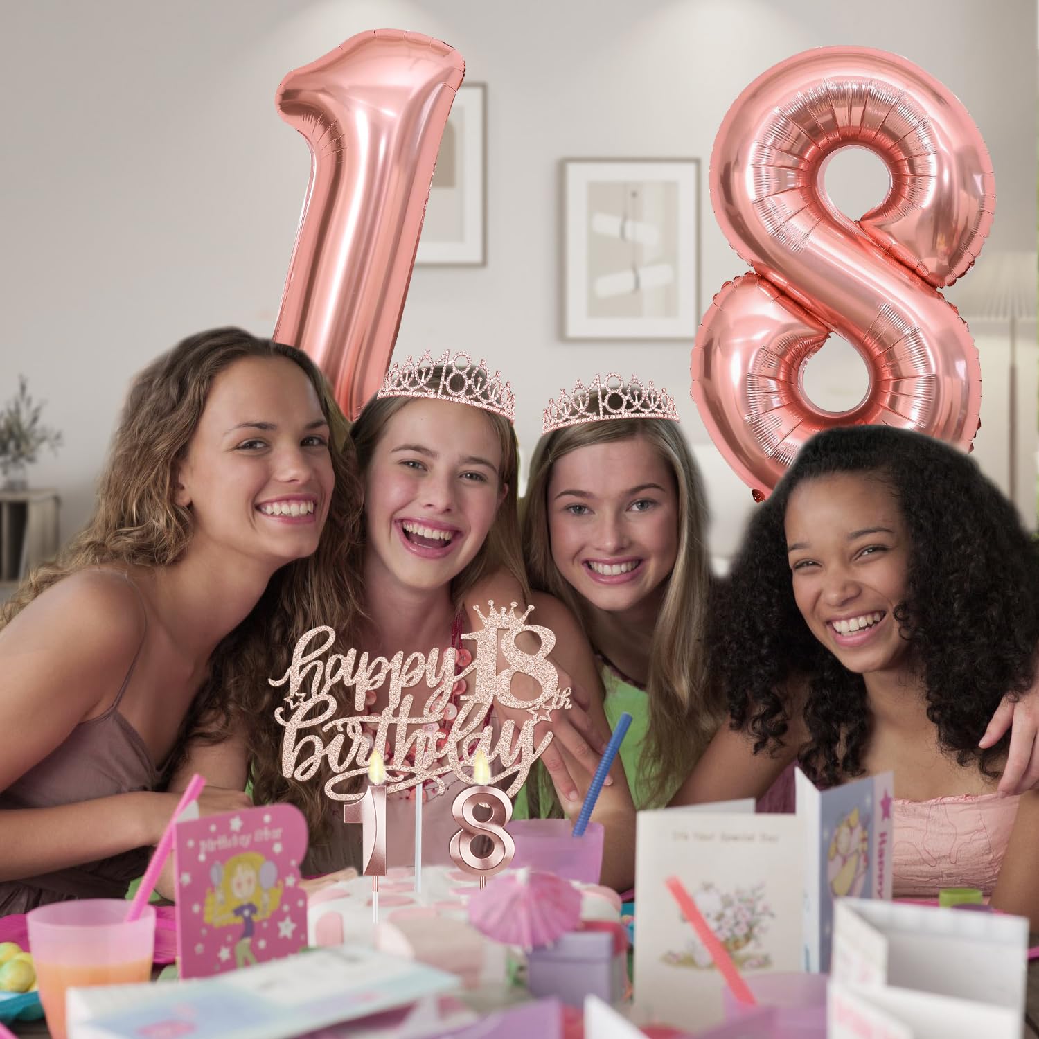 18th Birthday Decorations for Girls, Including 18th Birthday Sash and Tiara, Cake Topper and 18 Candles, 18th Birthday Balloons, 18th Birthday Gifts for Girls, 18th Birthday Party Decorations