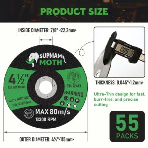 SUPMAMMOTH 55 Pack 4 1/2 Cut Off Wheel Angle Grinder Cutting Disc for Metal & Stainless Steel Cutting Wheel Ultra Thin 0.045'' x 7/8 Arbor