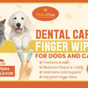 MokaPaw Dog Teeth Cleaning Wipes - Dog Tooth Wipes - Dental Wipes for Dogs Teeth - Cat Teeth Cleaning Wipes - Dog Teeth Wipes - Pet Dental Finger Wipes for Dogs and Cats - 40 Count