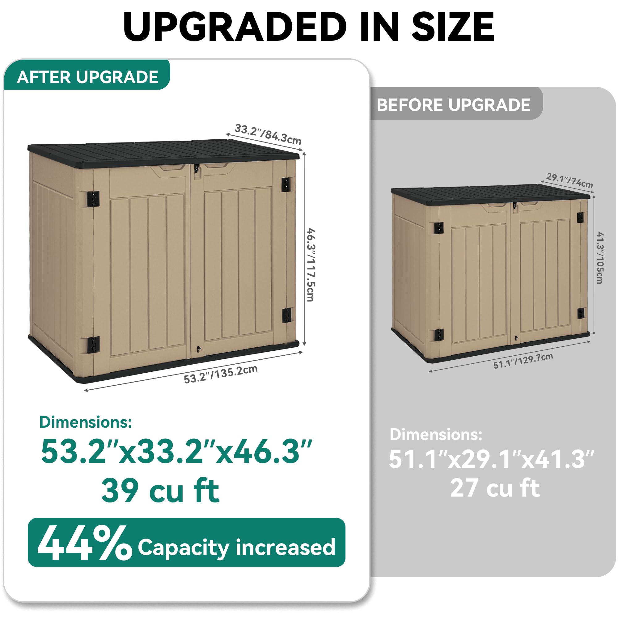 YITAHOME Extra Large Outdoor Horizontal Storage Shed, 4.5x4ft Resin Tool Sheds w/o Shelf, Easy to Assemble Waterproof Storage for Trash Cans, Garden Tools, Lawn Mower, Lockable, Brown