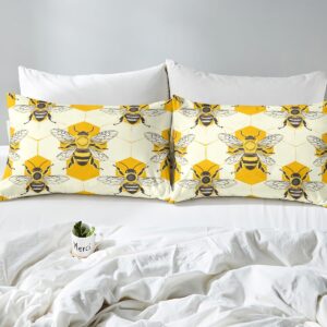 Feelyou Animal Bee Bedding Set Geometric Honeycomb Duvet Cover for Kids Boys Girls Animal Bee Comforter Cover Twin Size Bedspread Cover