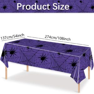 Mocsicka 3Pcs Halloween Tablecloth Disposable Spider Wed for Halloween Party Decorations Halloween Party Plastic Table Cloth Supplies for Birthday Baby Shower Cake Table Decor (Purple, 108x54 Inch)