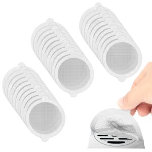 qoosea 30 pack disposable shower drain hair catcher shower drain cover hair catcher mesh stickers for bathroom washbasin bathtub kitchen sink for human and pet hair(round-30pcs)