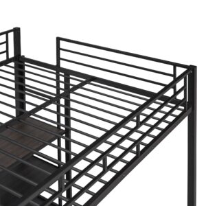 Full Size Loft Bed with Desk and Storage Shelves, Metal Loft Bed Full Size with Whiteboard and 3-Tier Shelves, Full Size Loft Bed for Kids, Teens (Black Full)