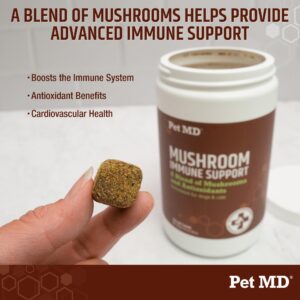 Pet MD Mushroom Immune Support - Turkey Tail Mushroom for Dogs - Mushroom Cat Immune Support Supplement - Milk Thistle for Dogs & Cats with CoQ10 for Dogs - Immunity Supplement for Dogs - 120 Chews