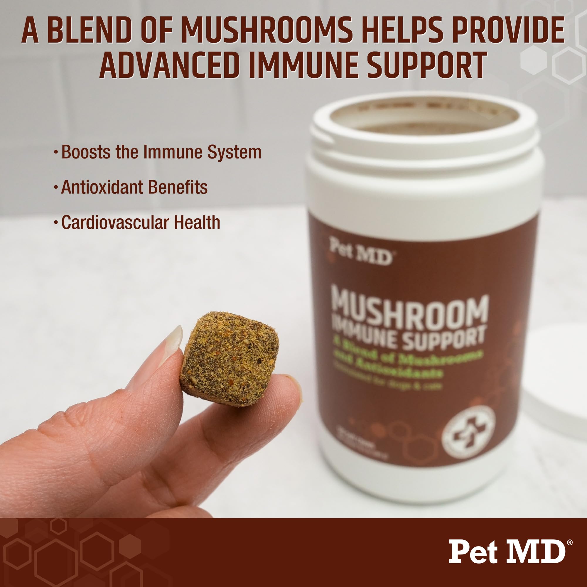 Pet MD Mushroom Immune Support - Turkey Tail Mushroom for Dogs - Mushroom Cat Immune Support Supplement - Milk Thistle for Dogs & Cats with CoQ10 for Dogs - Immunity Supplement for Dogs - 120 Chews