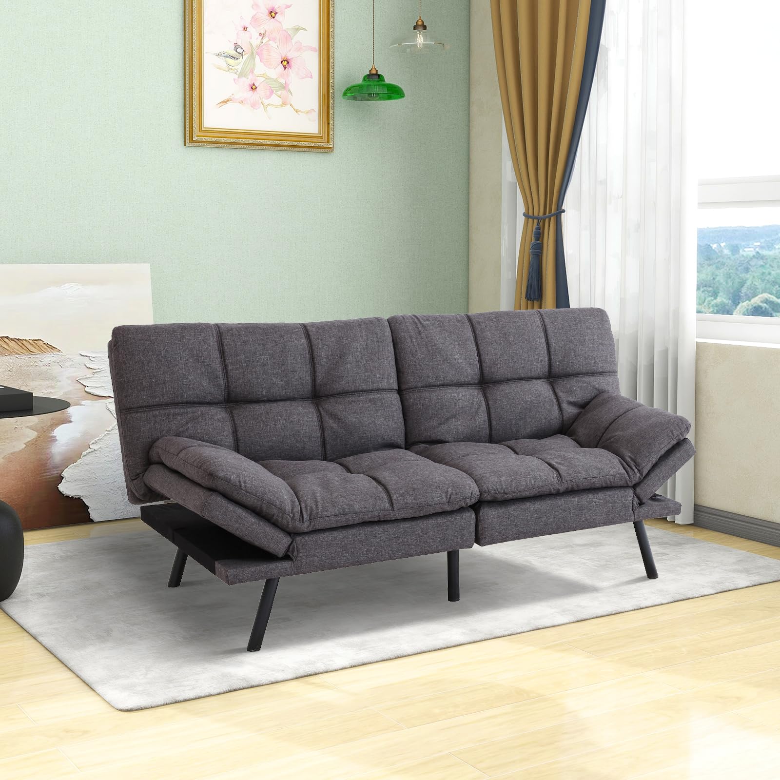 MUUEGM Futon Sofa Bed,Futon Couch,Memory Foam Futon Sofa,Convertible Sofa Bed for Compact Living Spaces,Apartment,Office,Sofa Bed Couch,71"*33"*31.5",Dark Gray Fabric