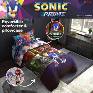 Franco Sonic The Hedgehog Prime Anime Kids Bedding Super Soft Comforter and Sheet Set, 4 Piece Twin Size, (Officially Licensed Product)