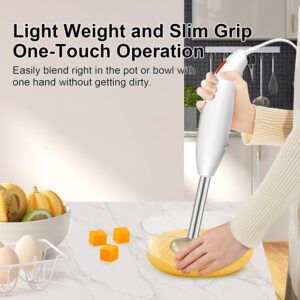 Immersion Blender Handheld Blender 4 in 1, 16000rpm Speed, 400W Turbo Motor & Ergonomic Grip Hand Blender Set, Splash-Proof Stainless Steel Blades, for Soup,Baby Food,Smoothies,Sauce,Aquox (White)