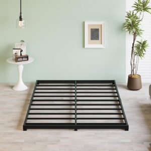 fly-ctsoar 3 inch low queen bed frame heavy duty metal platform, no box spring needed, easy assembly mattress foundation, no noise, black