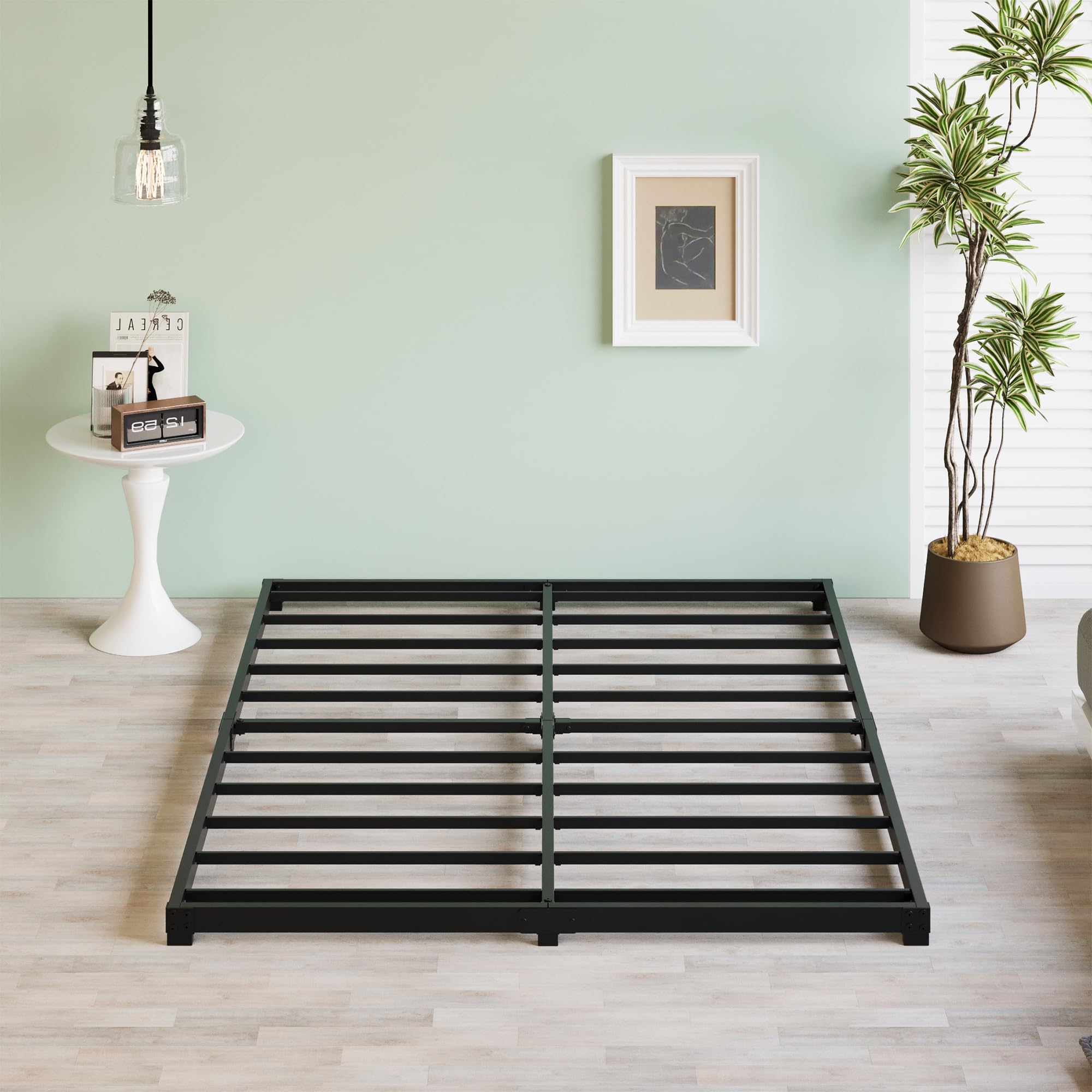 Fly-CTsoar 3 Inch Low Queen Bed Frame Heavy Duty Metal Platform, No Box Spring Needed, Easy Assembly Mattress Foundation, No Noise, Black