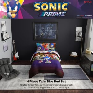 Franco Sonic The Hedgehog Prime Anime Kids Bedding Super Soft Comforter and Sheet Set, 4 Piece Twin Size, (Officially Licensed Product)