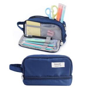 baruhari large capacity pencil case, pen bag, stationery storage kit, multiple compartments, office travel pouch, arts and crafts supplies organizer (dark blue)