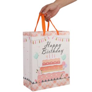 13" Large Light Orange Gift Bag Set with Greeting Card and Tissue Papers (Cake Design) for Women's Party, Girls', or Kids' Parties, Baby Shower - 10.2”x5.2”x13”, 1 Pcs.