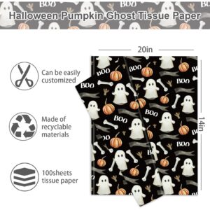 JarThenaAMCS 100 Sheet Halloween Tissue Paper Ghost Pumpkin Boo Wrapping Paper Cute Spooky Art Tissue for Birthday Trick or Treat DIY Crafts, 14 x 20 Inch