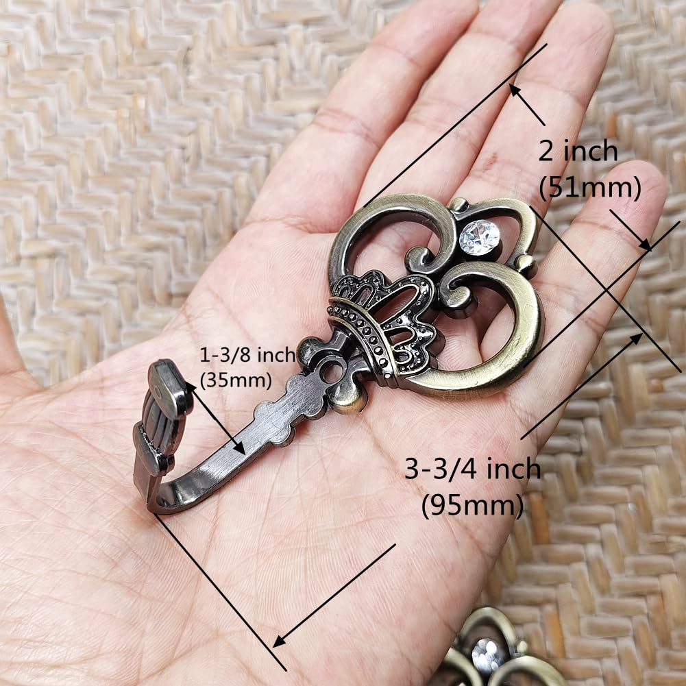 OAIDVEUY Zinc Alloy Key Shaped Decor Wall Hooks - 4 Pcs,Coat Hooks Key Hooks Holder Towel Hooks Coat Rack Hat Hooks - Bronze Finish