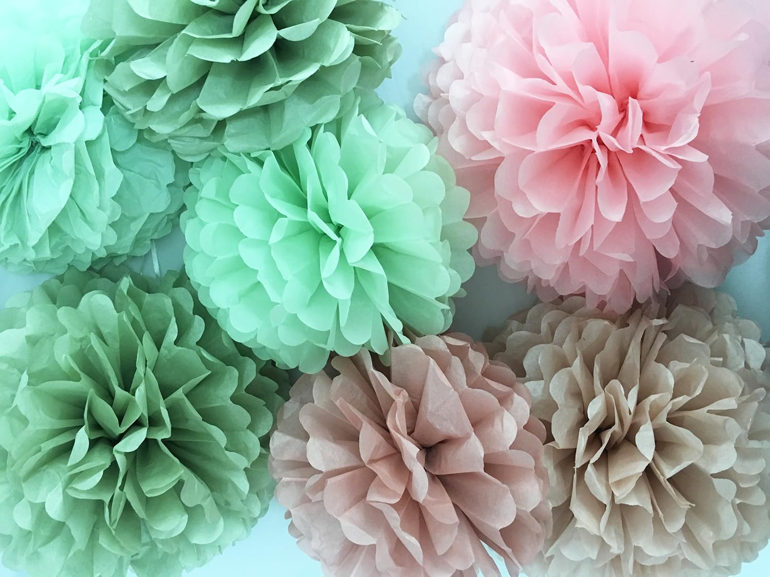 Tissue Paper Pom Poms Kit -Rose Pink and Sage Green Paper Flowers 12pieces for Gender Baby Shower Wedding Bridal Bachelorette Birthday Party Decorations (Green + Pink)