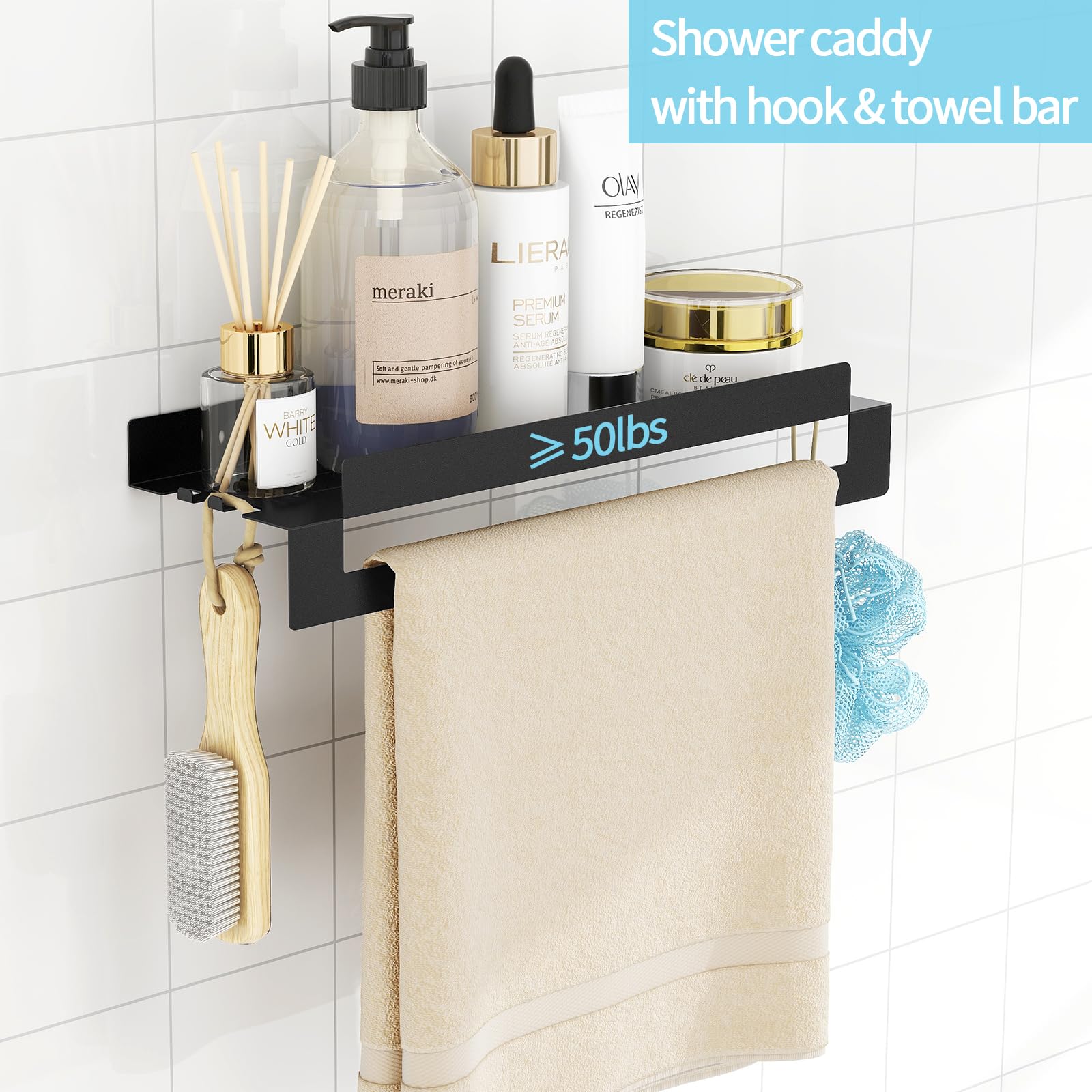 FEILERN Shower Caddy, 3 Pack Bathroom Shower Shelves with Towel Bar, Rustproof Bathroom Shower Organizer, Stainless Steel Shower Shelves for Inside Shower, Drill in Bathroom Organizer and Storage