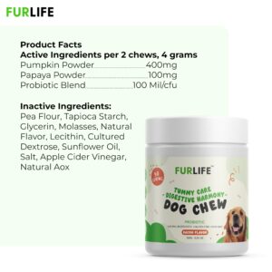 FurLife - Probiotics for Dogs - Digestive Enzymes for Gut Flora, Digestive Health, Diarrhea & Bowel Support - Supplement Soft Chew for Pet Immune System - Bacon - 90 Chews