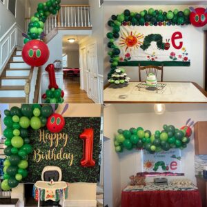 146Pcs Green Caterpillar Balloon Garland Kit, DIY Caterpillar and Fruit Birthday Balloon Arch with Dark Green, Fruit Green, Red Balloons for Hungry Caterpillar Theme Party,First Birthday Baby Shower