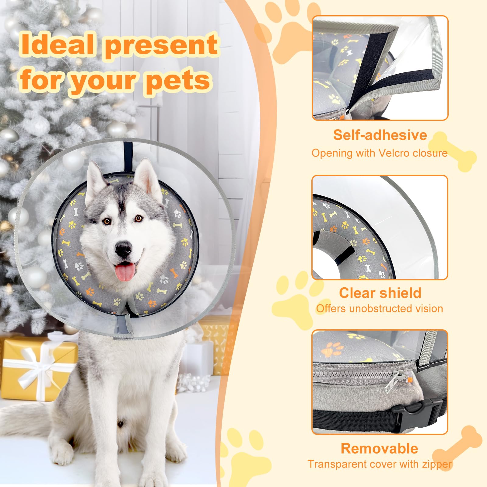 Uaidie Dog Cone Collar with Enhanced Anti-Licking, Inflatable Dog Cone After Surgery, Adjustable Size with Soft Padding for Small Medium Large Dogs - XL