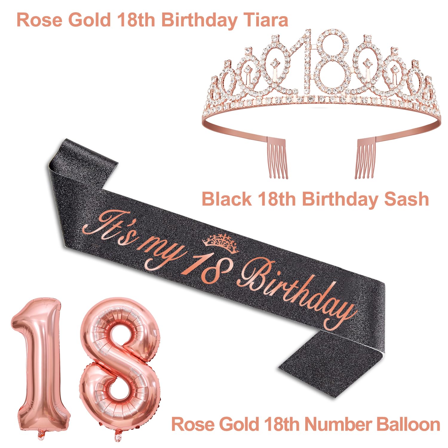 18th Birthday Decorations for Girls, Including 18th Birthday Sash and Tiara, Cake Topper and 18 Candles, 18th Birthday Balloons, 18th Birthday Gifts for Girls, 18th Birthday Party Decorations