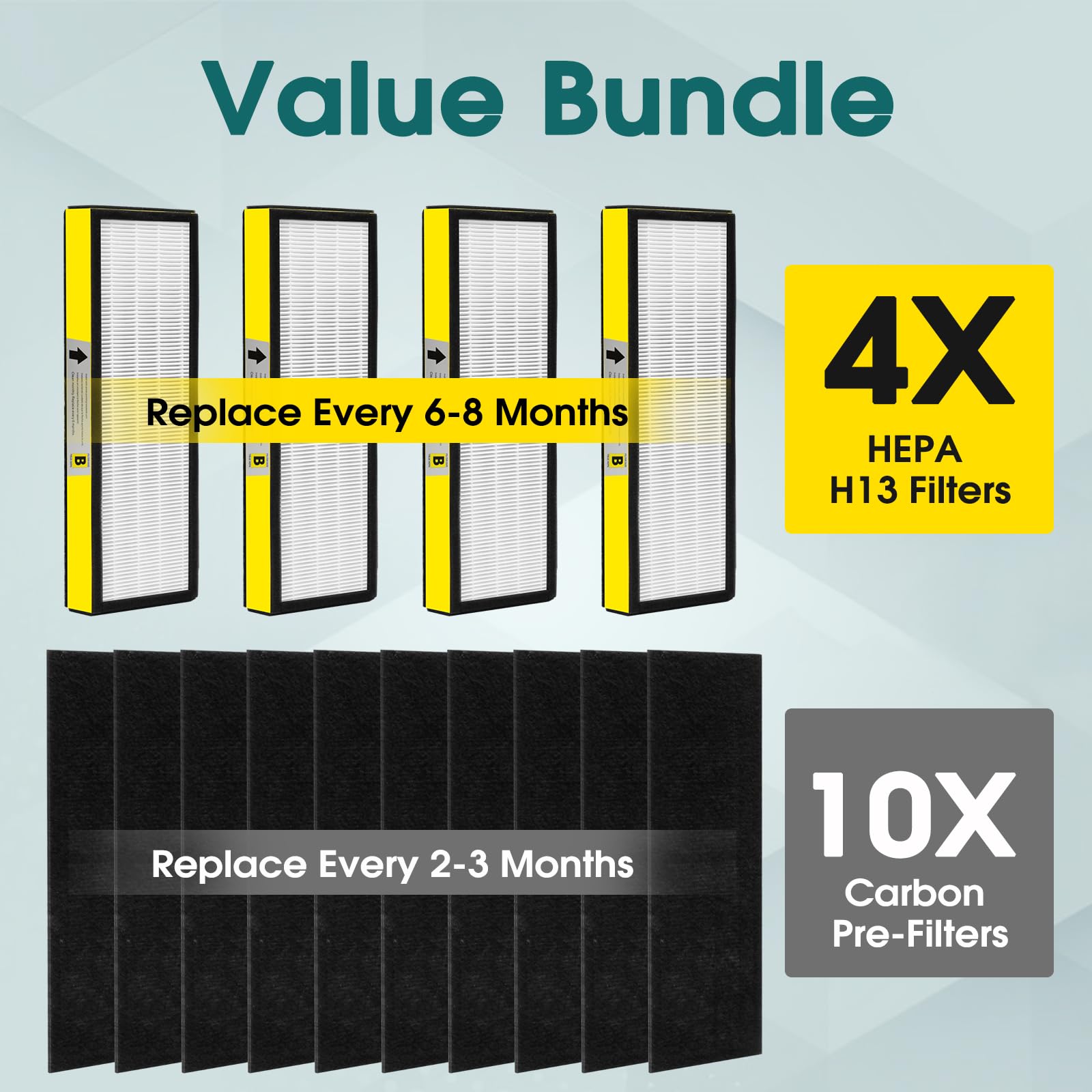 FLT4825 HEPA Filter B Replacement Compatible with G-Guardian Air Purifiers AC4825 AC4300 AC4800 AC4850 AC4900,4 H13 True HEPA Filters+10 Carbon Pre-Filters