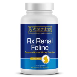 rx vitamins renal feline - cat kidney support with milk thistle for cats - anti inflammatory for cats - boosts cat antioxidant health & cat liver support - cat immune booster - 120 capsules