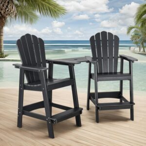 eclife tall adirondack chairs set of 2, hdpe adirondack barstools with connecting tray, outdoor double balcony chairs, weather resistant for patio, poolside, backyard, black