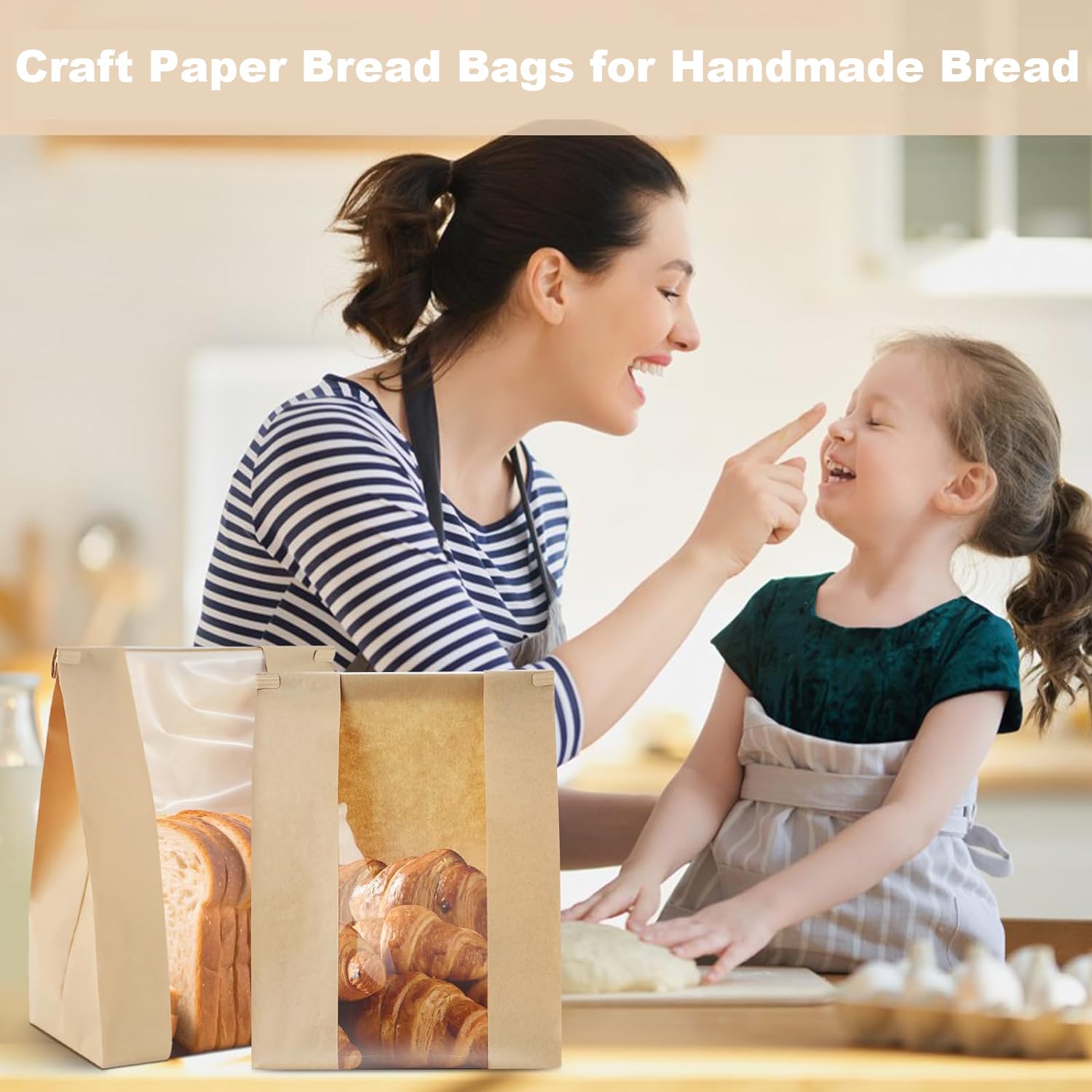 60 Pack Bread Bags for Homemade Bread Sourdough Bread Bags with Tin Strip Large Bakery Bags with Window Paper Bread bags