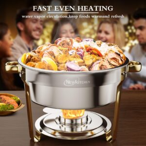 Chafing Dishes for Buffet 4 Pack, 6QT Round Chafing Dishes for Buffet [Elegant Gold and Silver Colors] Stainless Steel Chafing Dish Buffet Set for Any Party