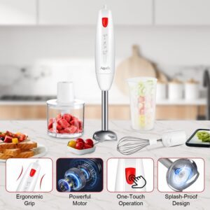 Immersion Blender Handheld Blender 4 in 1, 16000rpm Speed, 400W Turbo Motor & Ergonomic Grip Hand Blender Set, Splash-Proof Stainless Steel Blades, for Soup,Baby Food,Smoothies,Sauce,Aquox (White)