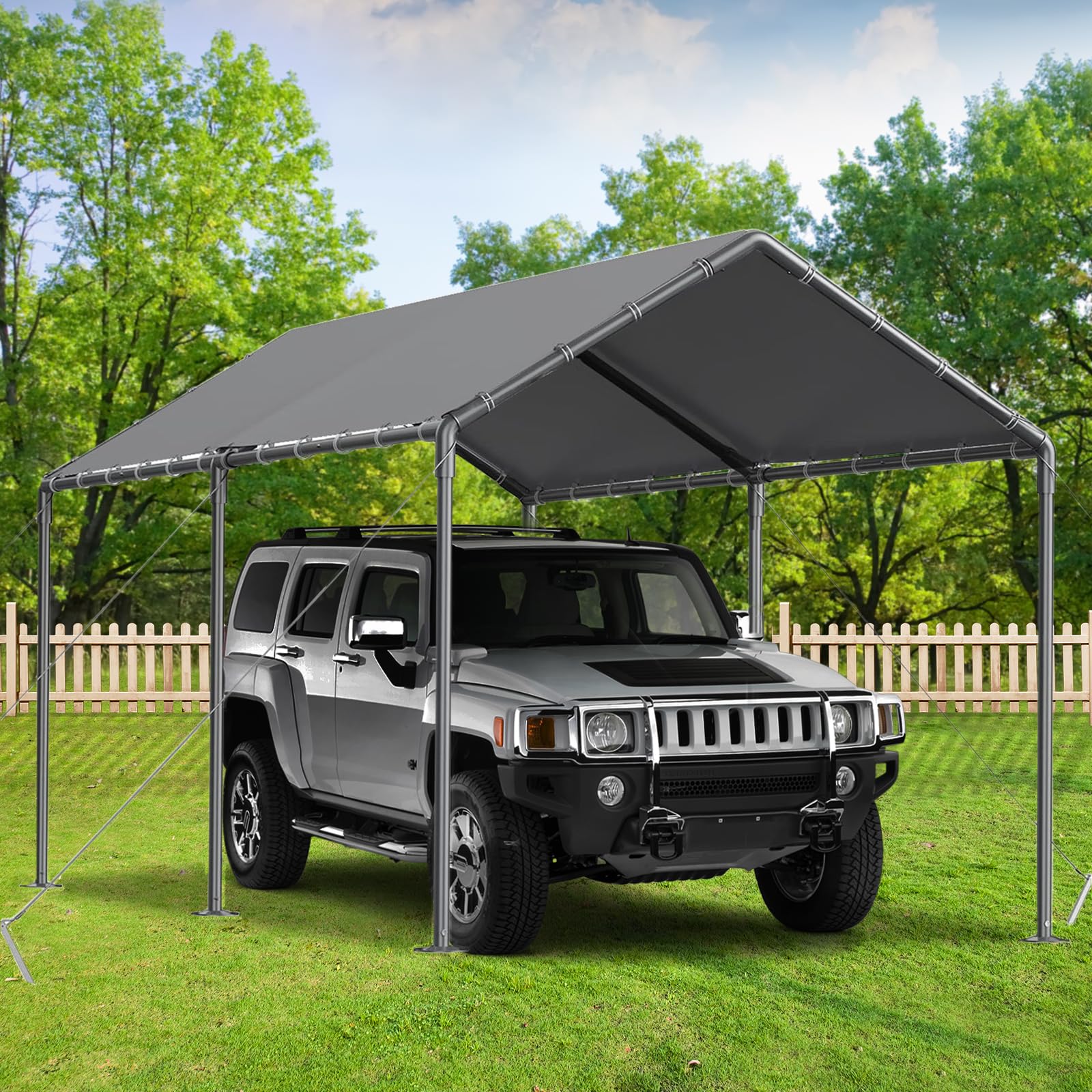 Outdoor Carport 10x20ft Heavy Duty Car Tent, Portable Garage Canopy Storage Shed, Car Shelter, All-Season Tarp Tent for Car, Party (GY)